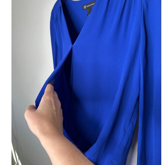 NWT INC Royal Blue VNeck Faux Wrap Long Sleeve High-Low Blouse XS - Picture 6 of 14